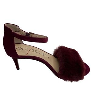 Sole Society Women's Annaya Wine Faux Suede Fur Strappy High Heel Pumps Size 6 M